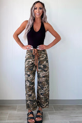 Green Camouflage Print Splashed Distressed Loose Denim Pants