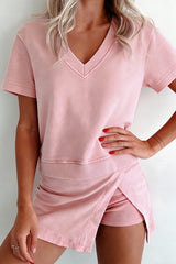Mint Green Mineral Wash V Neck Tee Matching Skort Set