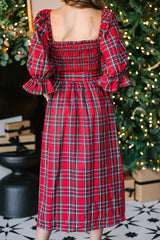 Green Plaid Square Neck Puff Sleeve Bowknot Waist Flared Midi Dress