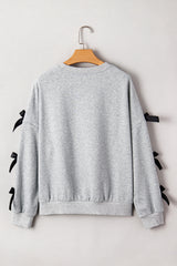 Light Grey Bowknot Long Sleeve Round Neck Sweatshirt