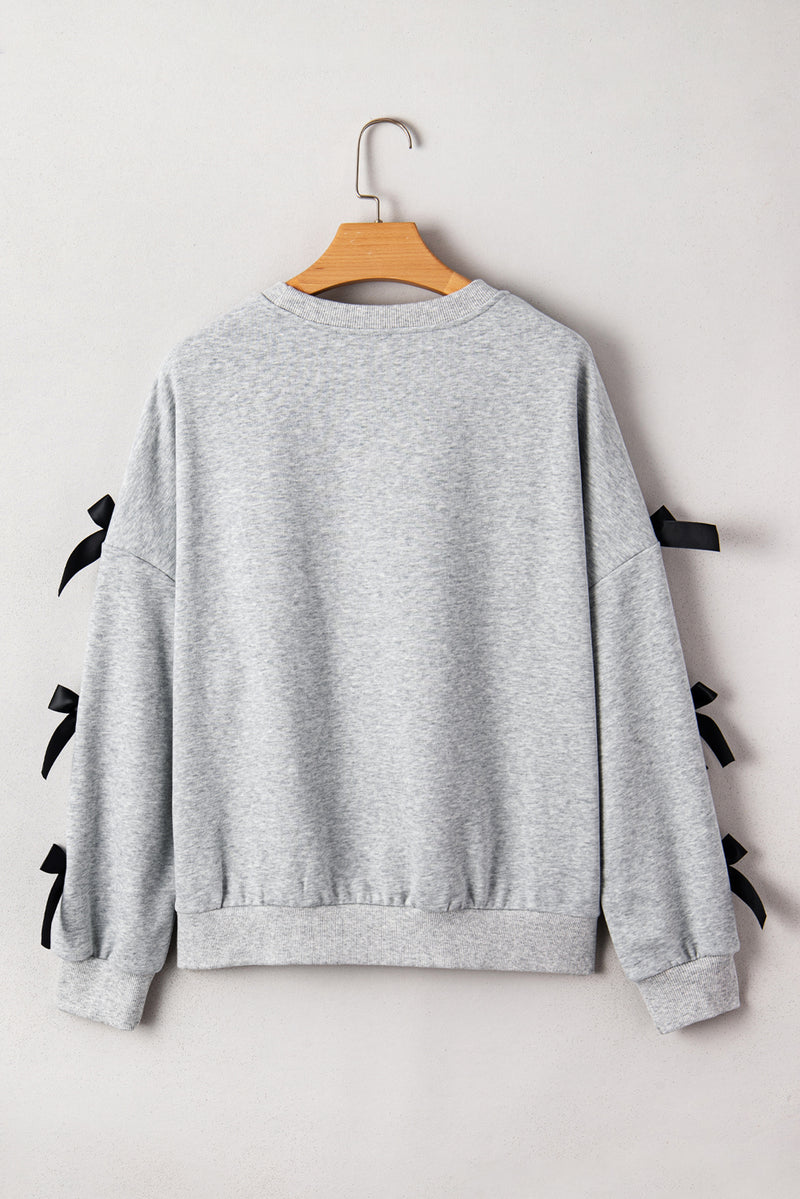 Light Grey Bowknot Long Sleeve Round Neck Sweatshirt