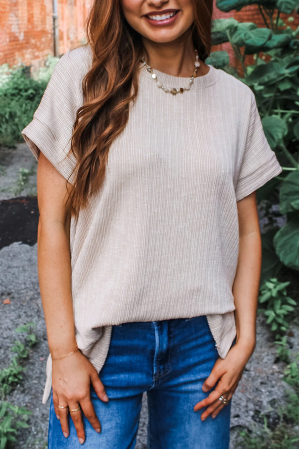 Jet Stream Textured Side Slits Short Sleeve Top
