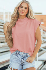 Mint Green Solid Color High Neck Cap Sleeve Loose Top