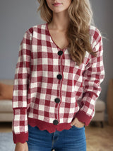 Plaid V-Neck Button Up Cardigan