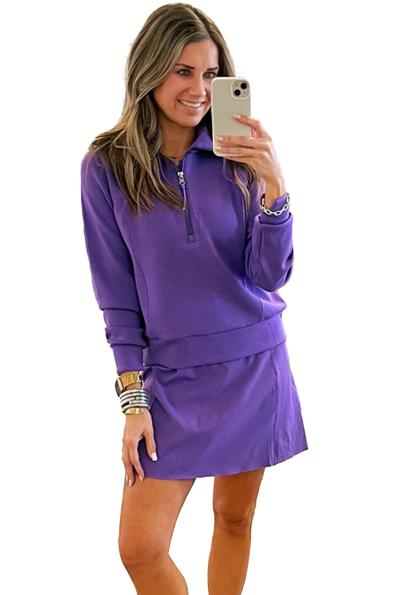 Wisteria Half Zip Sporty Pullover Mini Skirt 2pcs Outfit