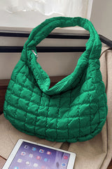 Coffee Casual Quilted Zipper Large Shoulder Bag