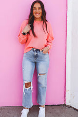 Blossom Pearl Sleeves Ribbed Pullover Sweatshirt