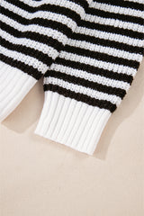 Sky Blue Stripe Zip up Collar Drop Shoulder Sweater