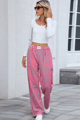 Fiery Red Gingham Casual Loose Pants