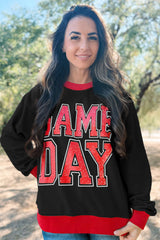 White GAME DAY Letter Contrast Trim Baggy Sweatshirt