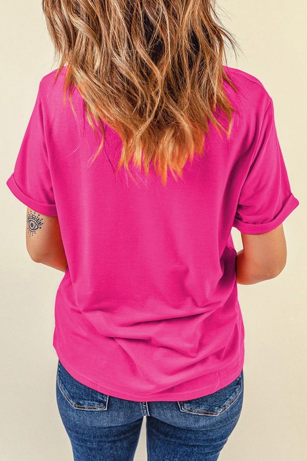Rose Red Casual Baseball Bowknot Graphic Tee