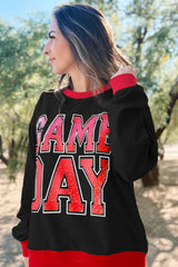 White GAME DAY Letter Contrast Trim Baggy Sweatshirt