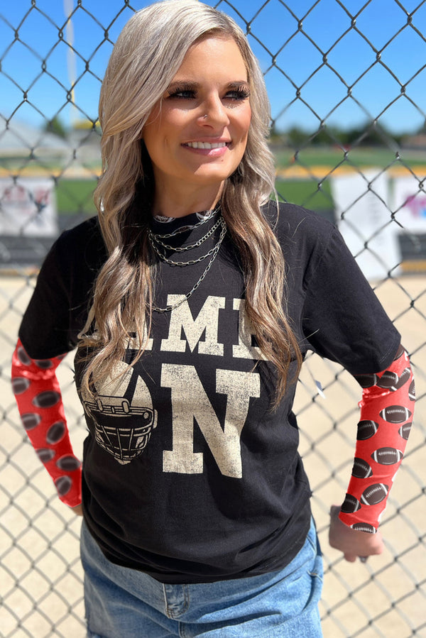 Red Game Day Football Mesh Sheer Long Sleeve Top