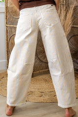 Khaki Stripe Casual Barrel Jeans