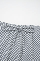 Gray Checkerboard Print Drawstring Elastic Waist Pocketed Shorts