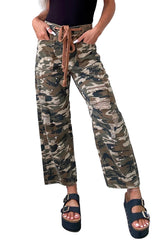 Green Camouflage Print Splashed Distressed Loose Denim Pants