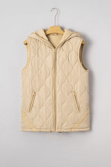 Pale Khaki Quilted Padded Casual Winter Jacket Vest with Fleece Lining