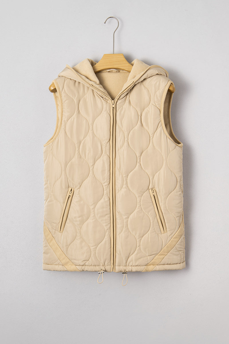 Pale Khaki Quilted Padded Casual Winter Jacket Vest with Fleece Lining