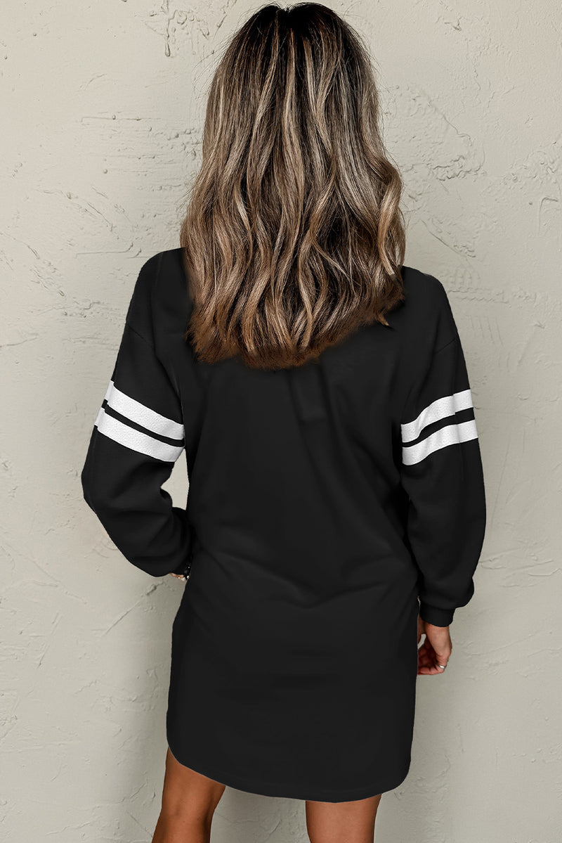 Black Christmas Nutcracker Sequins Patch Varsity Striped Sleeve Sweatshirt Dress