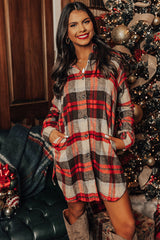 Red Plaid Button Front Side Slit Tunic Jacket