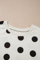 Sky Blue Polka Dot Print Loose Tee Drawstring Elastic Waist Short Set