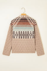Light French Beige Geometric Quilted Patchwork Vintage Jacket