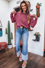 Sea Green  saved by grace Letter Embroidery Mineral Wash Loose Sweatshirt