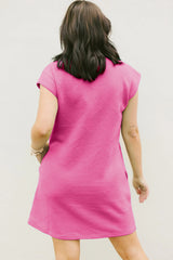 Black Plain Textured Pocketed Cap Sleeve Mini Dress
