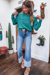 Sea Green  saved by grace Letter Embroidery Mineral Wash Loose Sweatshirt