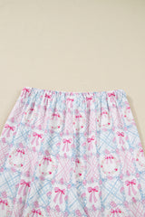 Pink Bow Wreath Pattern Christmas Holiday Bow Tie Front Pajama Set