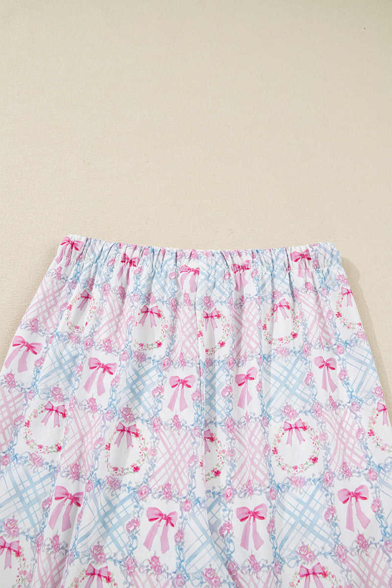 Pink Bow Wreath Pattern Christmas Holiday Bow Tie Front Pajama Set