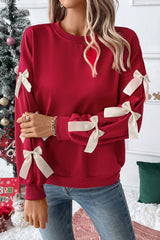 Meadow Mist Green Sweet Bowknot Round Neck Sweatshirt