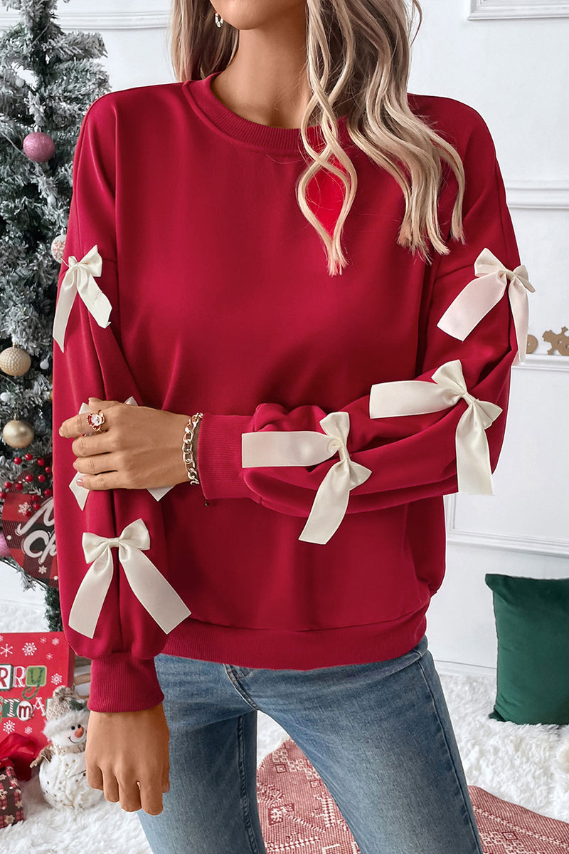 Meadow Mist Green Sweet Bowknot Round Neck Sweatshirt