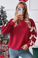 Meadow Mist Green Sweet Bowknot Round Neck Sweatshirt
