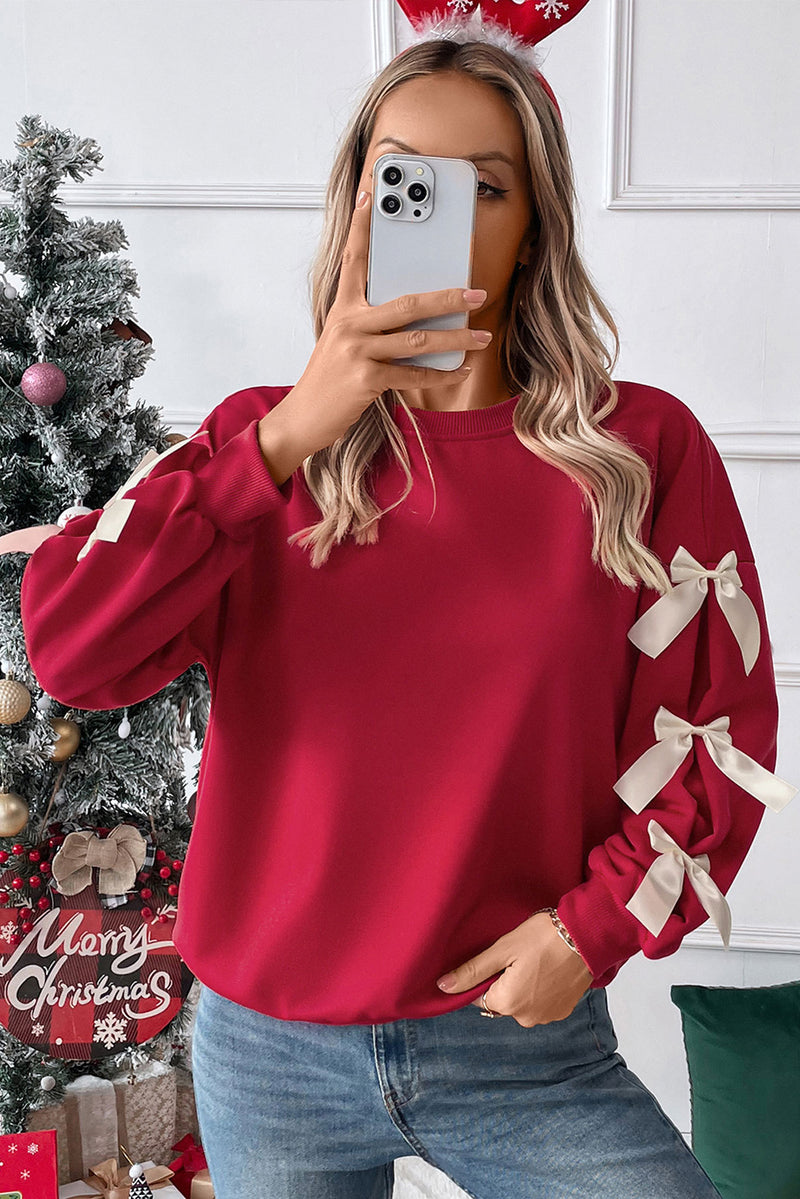 Meadow Mist Green Sweet Bowknot Round Neck Sweatshirt
