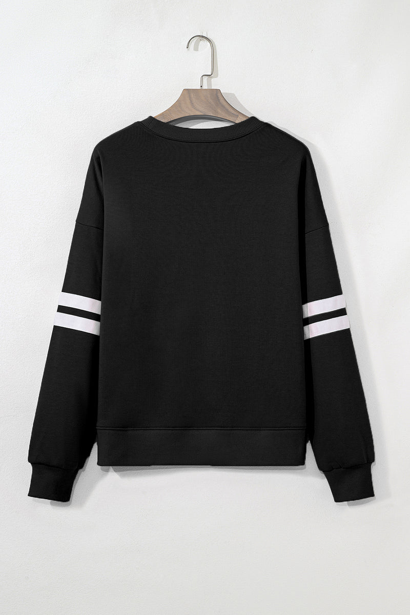 Black Sequin Pumpkin Oversized Varsity Sweatshirt