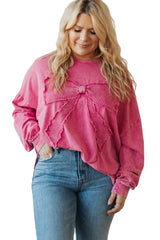 Bonbon Waffle Bowknot Patchwork Mineral Wash Plus Size Top