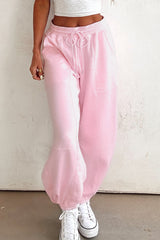 Lilac Tie Elastic Waist Solid Color Patchwork Jogger Pants