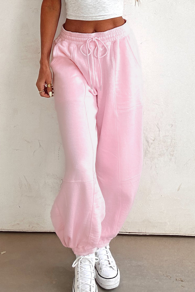 Lilac Tie Elastic Waist Solid Color Patchwork Jogger Pants