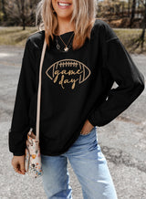 White Football Graphic Drop Shoulder Game Day Corded Sweatshirt
