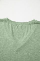 Grass Green Solid Color V Neck Long Sleeve Stretchy Top