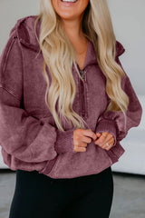 Wild Ginger  Half Zip Kangaroo Pocket Mineral Wash Baggy Hoodie
