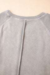 Black Solid Waffle Knit Patchwork Raglan Sleeve Sweatshirt