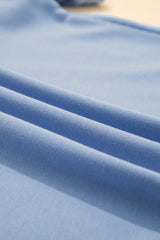 Sky Blue Solid Color Contrast Textured Patchwork Raw Edge 2pcs Short Set