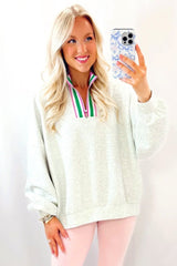 Light Grey Pop of Color Collared Patchwork Pullover Sweatshirt