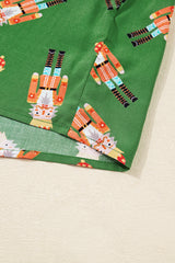 Green Christmas Candy Contrast Trim Bow Knot Silky 2pcs Pajama Set