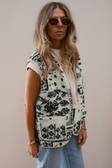 Beige Sherpa Paisley Print Pocketed Fashion Vest Jacket