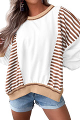 Green Striped Colorblock Patchwork Oversized Sweatshirt