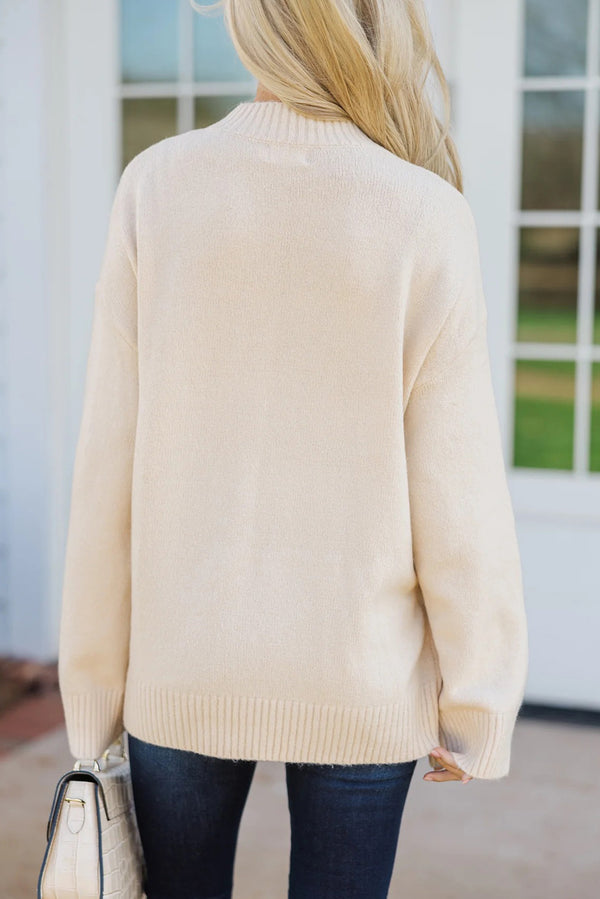 White Floral Embroidered Drop Sleeve Knit Sweater