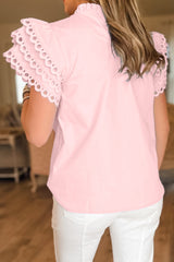 Light Pink Ricrac Layered Cap Sleeve Frill Neck Blouse